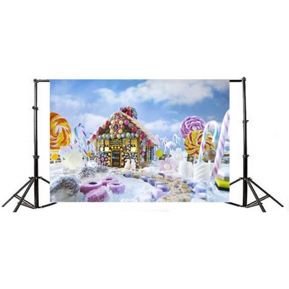 5x3ft Gingerbread House Backdrop Candy Cane Lollipop Sugar Lolly Photo Backdrop - Picture 3 of 8